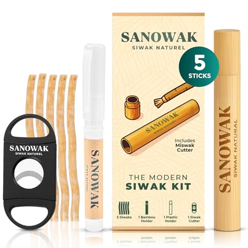 Premium Miswak Set – Natural Siwak Oral Care Kit with 5 Organic Sticks, 1 Bamboo & 1Plastic Holder, 1 Miswak Cutter – Eco-Friendly Herbal Toothbrush Alternative