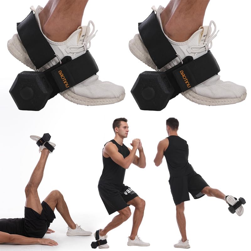 Dumbbell Foot Attachment for Leg Workout, Extension Monkey Foot Dumbbell Attachment Straps for Gym Trainer and Beginners Dumbbell Foot Strap for Fitness Training 2PCS Black - BeesActive Australia