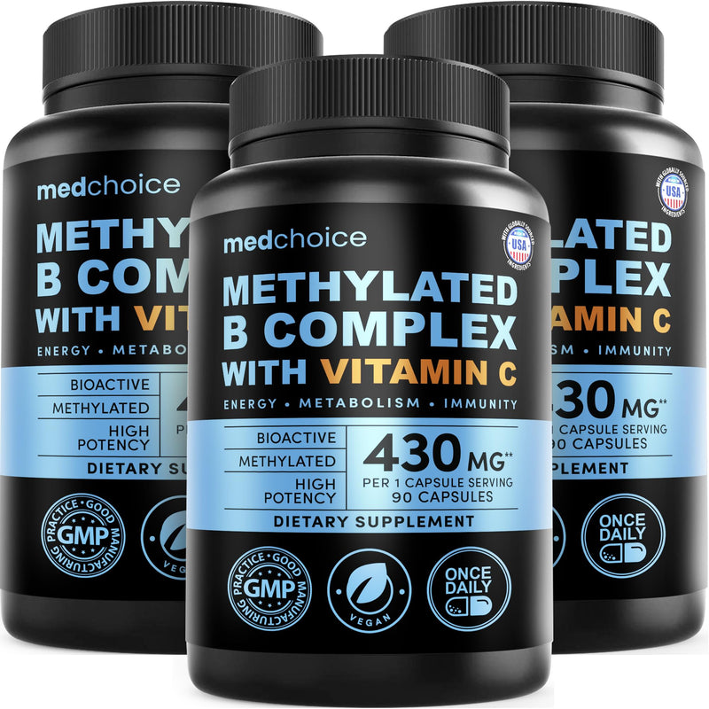 9-in-1 Vitamin B Complex - Methylated Multivitamin with B12 Methylcobalamin, Methylfolate, L-5-MTHF & Vitamin C - Methylated B Complex for Women & Men - Non-GMO, Gluten-Free, & Vegan (270 Servings) 90 Count (Pack of 3)