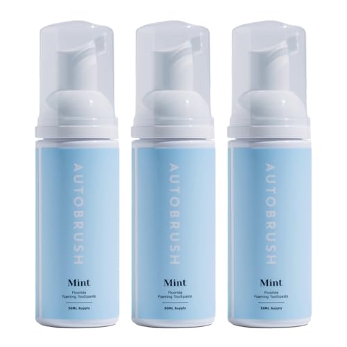 Autobrush Fluoride Foaming Toothpaste for Adults, Mint Flavor, Whitening & Deep Cleaning, Travel Friendly, Anti-Cavity (Pack of 3)