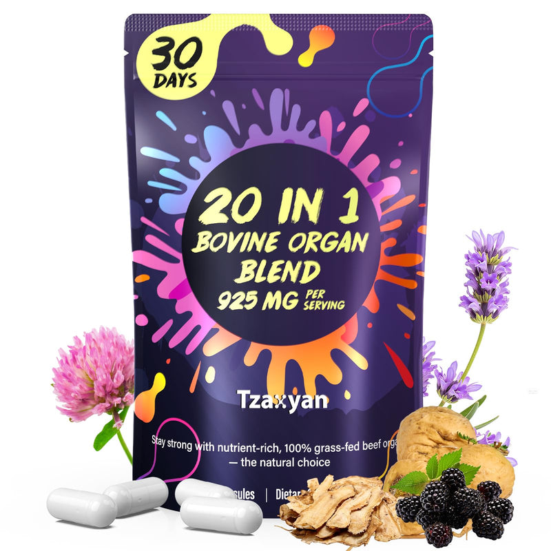 20-In-1 Beef Organ Supplement for Women, 925MG Grass Fed Beef Liver, Uterus, Ovary & 3 more with Maca, DIM, Black Cohosh, Vitamin & Mineral, Bovine organ Capsules for Hormone Balance, Energy, 30 Days Beef Organ & Herbal 60 Count (Pack of 1)