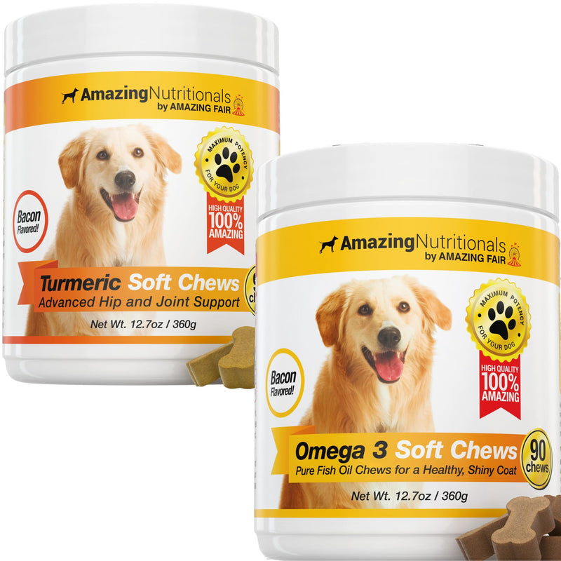 Joint Support Skin and Coat Health Bundle - Turmeric and Omega 3 for Itchy Skin Relief, Inflammation, Dry Skin, Hot Spots, Shedding