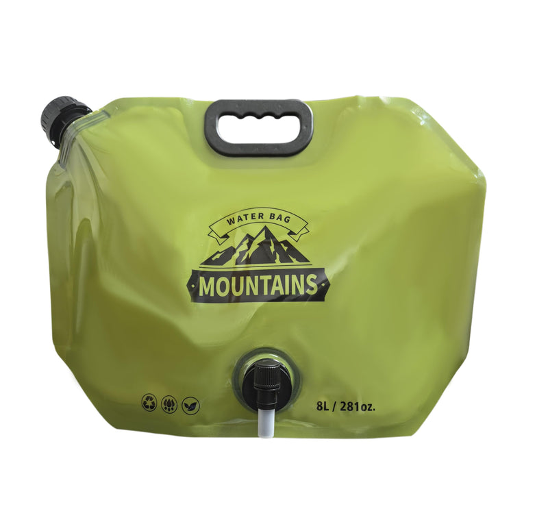 Prudance 2PCS 8L Lightweight Foldable Water Bag - Portable BPA-Free Water Storage with Leakproof Tap for Camping, Hiking, Backpacking and Emergency Prep (Green)