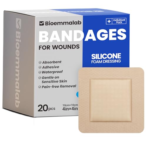 Large Waterproof Bandages 4x4 Silicone Foam Dressing Sensitive Skin, 20 PCS 4"x4"(20PCS)