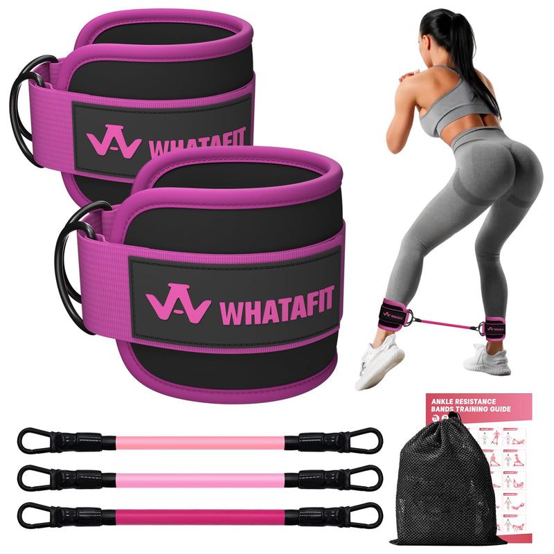 WHATAFIT Ankle Resistance Bands with Cuffs, Ankle Bands for Working Out, Ankle Resistance Band for Leg, Booty Workout Equipment for Kickbacks Hip Fitness Training, Exercise Bands for Butt Lift Women