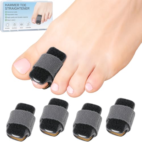 4pcs Hammer Toe Straightener with Aluminum Plate, Adjustable Hammer Toe Corrector for Women & Men,Toe Splints Wraps Relief for Curled, Bent Toes,Crooked & Broken Toes(Large) Large