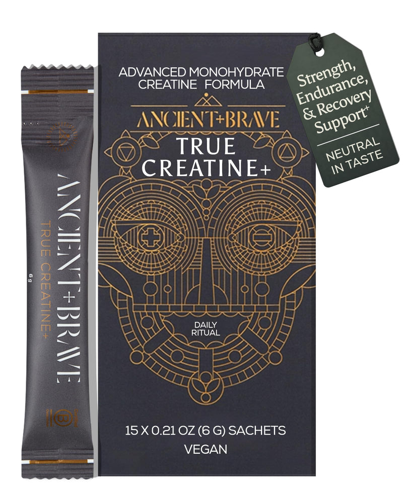 Ancient + Brave True Creatine+ Packets 15 x 6g | Monohydrate Creatine Supplement With Taurine, Magnesium and Vitamin D, Women's Creatine Powder for Energy and Performance Sachets (75g)