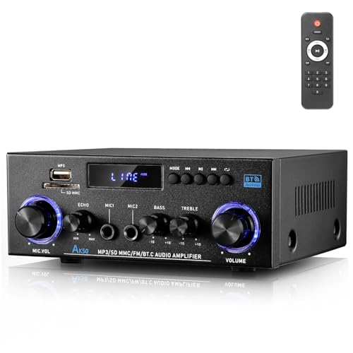 Facmogu AK-50 Bluetooth Stereo Audio Amplifier, RMS 50Wx2 Stereo Receiver