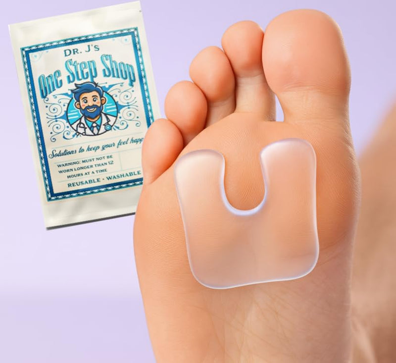 Dr. J's One Step Shop Pressure Relief Pads – Podiatrist Recommended Silicone Cutout for Offloading – 6-Pack Low Profile Soft Gel Cushions for Corns, Calluses, Metatarsalgia Relief and More