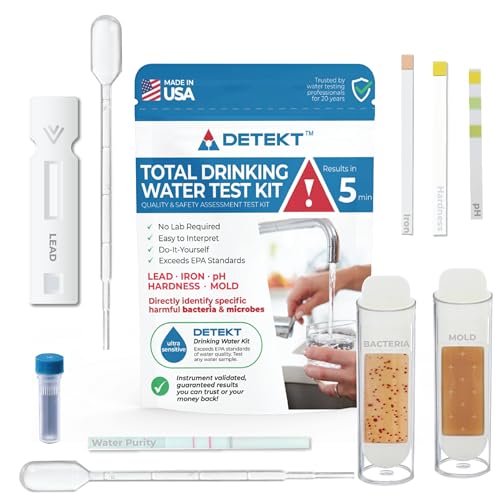 Drinking Water Test Kit, Detekt (USA) DIY for Lead, Bacteria, Mold & pH 1 Water Sample