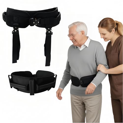 Gait Belt with Handles for Seniors, Metal Buckle, Black, M