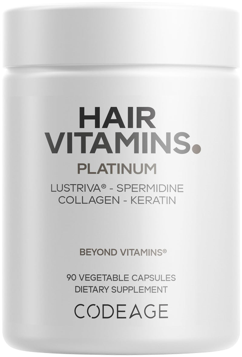 Codeage Hair Vitamins Platinum, Lustriva, Biotin, Keratin, 90 Capsules | Hair Vitamins Platinum Capsules with Lustriva, Biotin, Keratin, Collagen, Botanicals and Omega-3. Non-GMO.