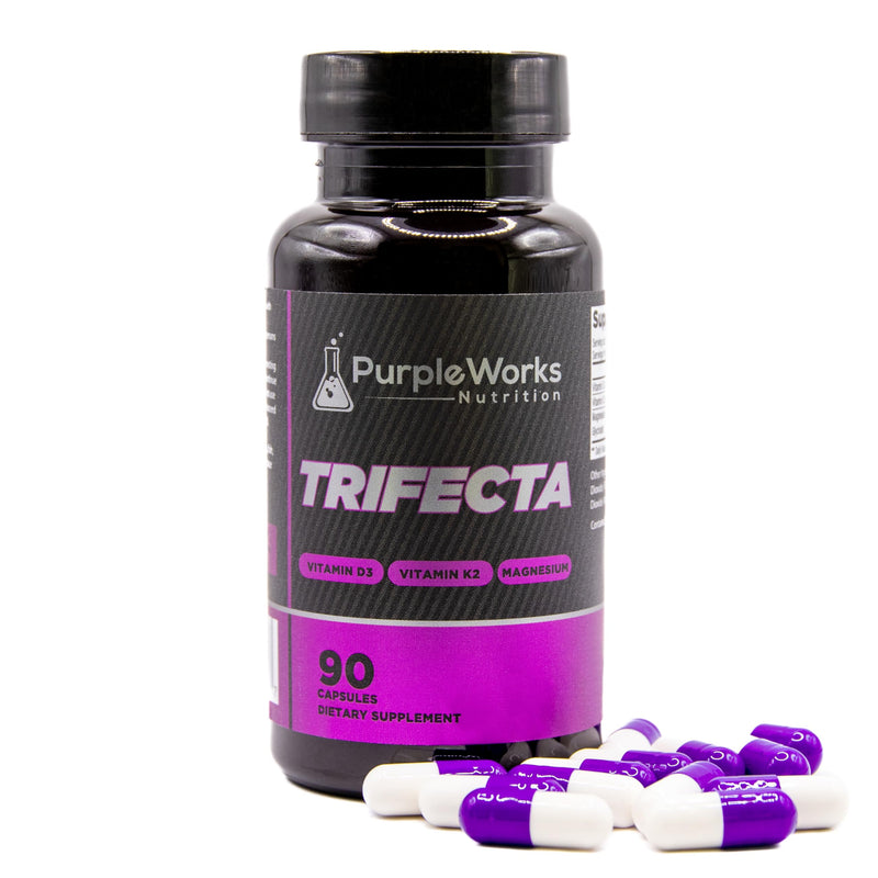 PurpleWorks Trifecta Vitamin D3 K2 Magnesium 2000IU, 120mcg K2, 120mg Magnesium Capsules 90 Count, Made in USA
