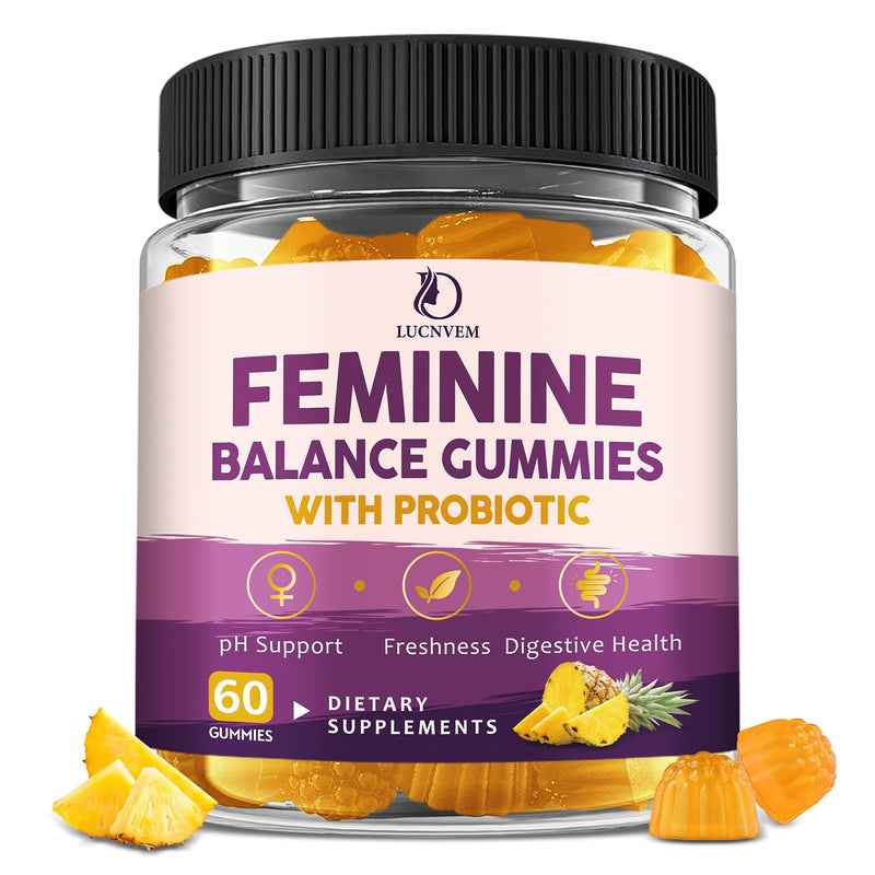 Feminine Balance Probiotic Gummies for Women – Support Vaginal Health, pH Balance, Freshness & Digestive Health – with Pineapple, Slippery Elm, Cranberry, D-Mannose – Sugar-Free, Pineapple Flavor