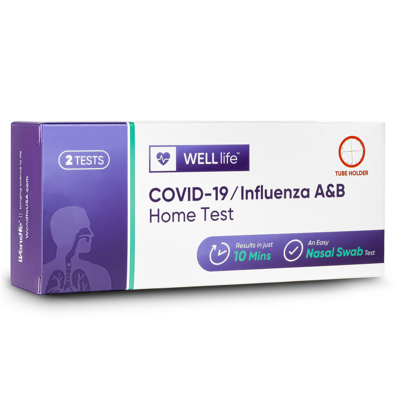 WELLlife COVID-19/Flu A&B Home Test, 3-in-1 Antigen Rapid Test, Results in 10 Minutes,Made-in-USA, Covid Flu Combo Testing Kit, 2 Tests,No Discomfort