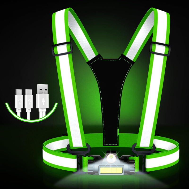 Running Lights for Runners,90°Adjustable LED Reflective Vest Running Gear,Rechargeable Chest Light Up Running Vest Night Walking Safety Gear for Night Walking/Cycling/Jogging Green - BeesActive Australia