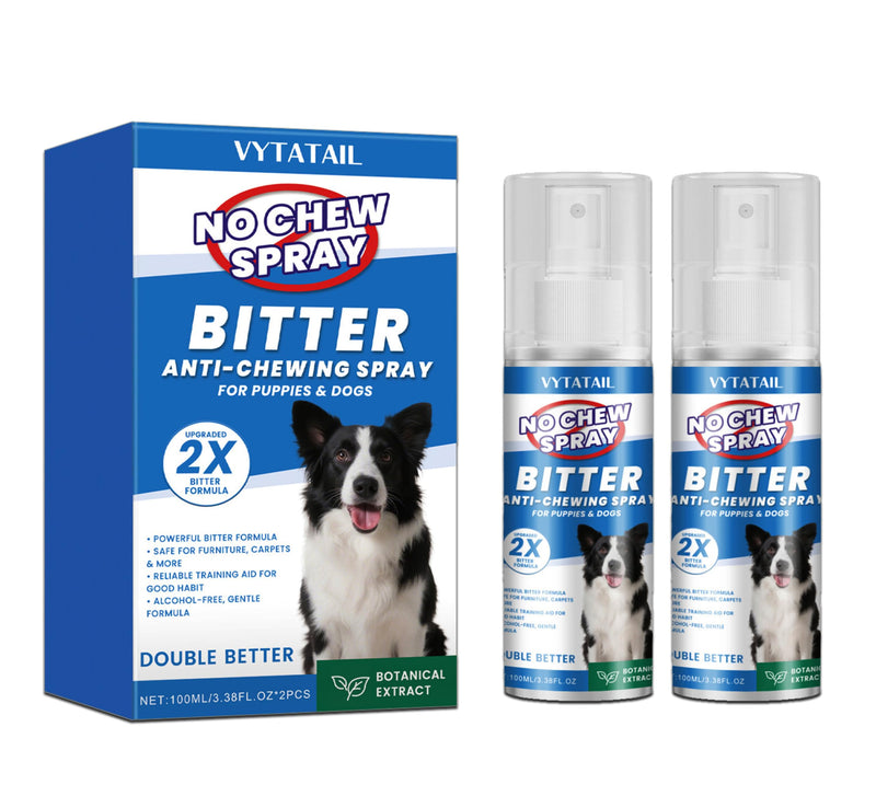 2-Pack No Chew Spray for Dogs – Bitter Apple Taste Stops Chewing, Licking & Biting | Non-Toxic, Alcohol-Free | Protects Furniture, Shoes, Plants (2x100ml) 1