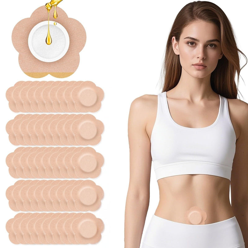 50 PCS Castor Oil Patches, Castor Oil Belly Button Patch, Disposable Organic Cotton Self-Adhesive Pads, Anti Leakage Design, Breathable & Portable, No Wash (Flowers, Beige) - BeesActive Australia