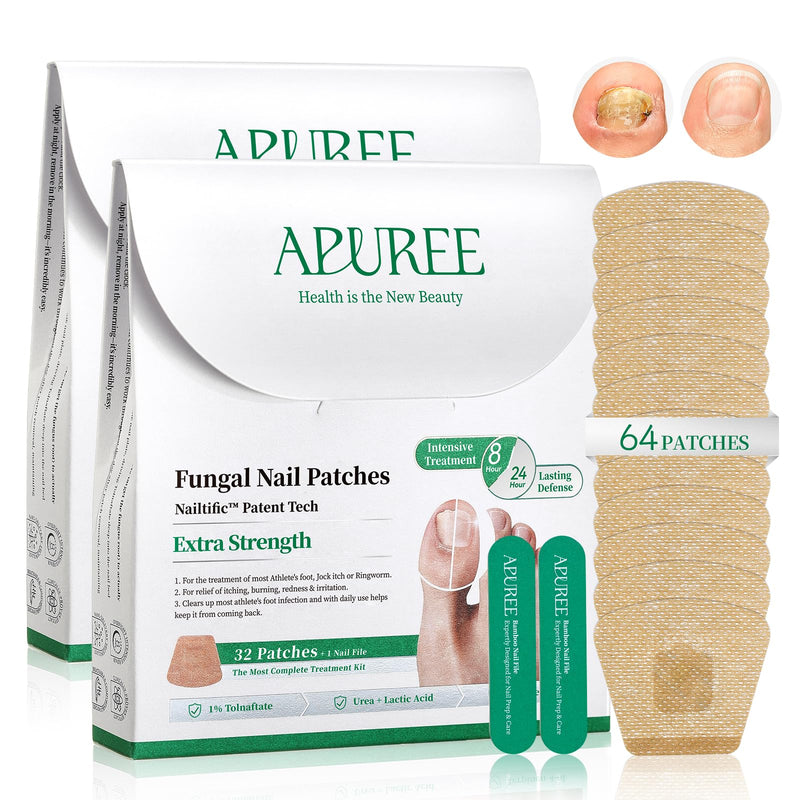 APUREE Fungal Nail Patches Extra Strength: True 1% Tolnaftate | 8H Overnight Fungal Toe Nail Treatments | FSA-HSA | Repair For Discolored Yellow Brittle Damage Nails| Revives Natural look| 64 Patch