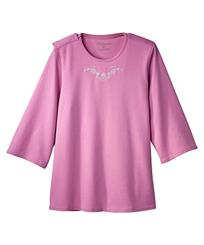 Silverts Women's Adaptive Open Back 3/4 Sleeve Top, Assisted Dressing Shirt XX-Large Mauve