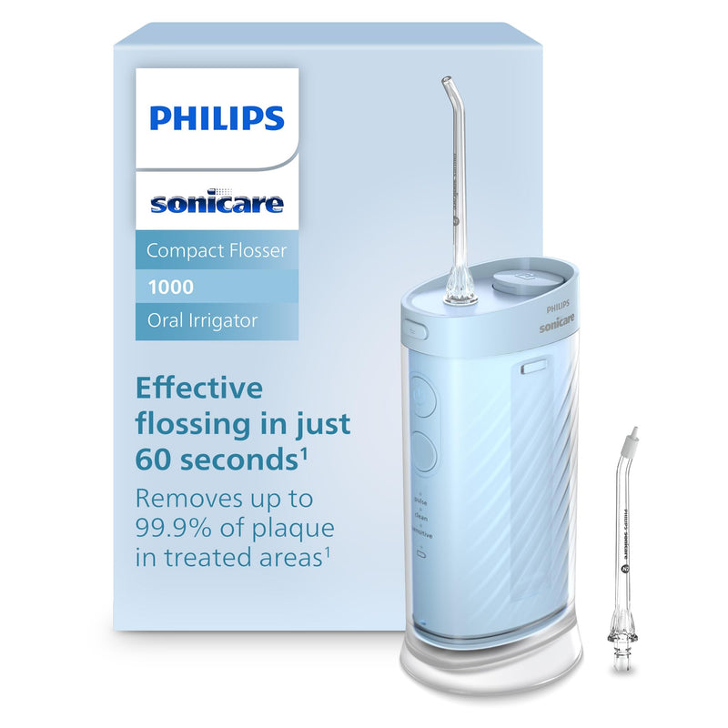 Philips Sonicare Compact Flosser 1000, Portable Water Flosser with 3 Flossing Modes, IPX7 Waterproof Oral Irrigator, Travel Friendly, Blue, Model HX3333/24 - BeesActive Australia