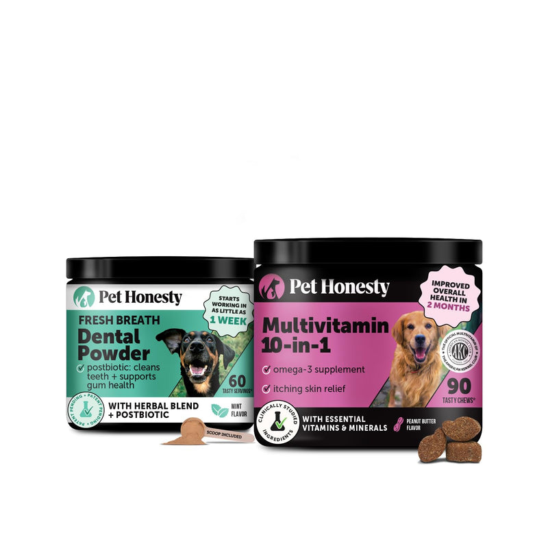 Pet Honesty Dog Dental & Multivitamin Virtual Bundle – Dental Powder Mint 60 Servings + Multivitamin Soft Chews Peanut Butter 90 ct