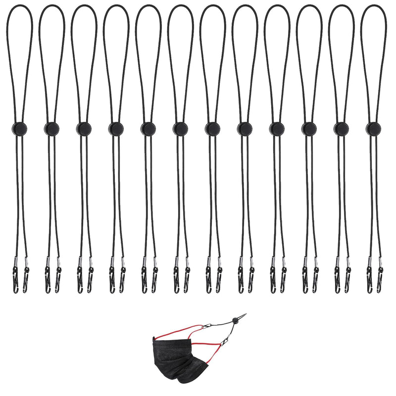12-Pack Mask Extenders for Adults - Adjustable Anti-Tightening Ear Protectors, Comfortable Mask Ear Relief Straps (Black)