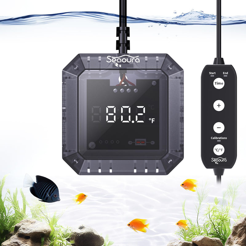 Aquarium Thermometer Submersible, Digital Fish Tank Thermometers with USB for GlassTank, Aquariums Temperature Gauge ±1℉ Accurate, Suitable for Fish, Turtle, Saltwater or Freshwater, 6.56ft Power Cord Grey
