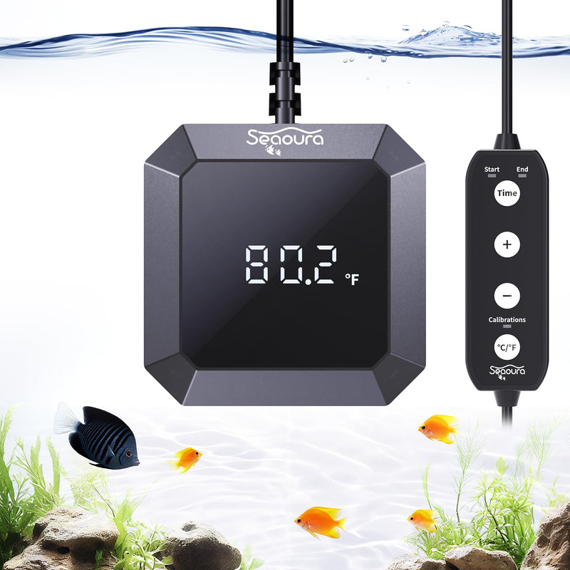 Aquarium Thermometer Submersible, Digital Fish Tank Thermometers with USB for GlassTank, Aquariums Temperature Gauge ±1℉ Accurate, Suitable for Fish, Turtle, Saltwater or Freshwater, 6.56ft Power Cord Black