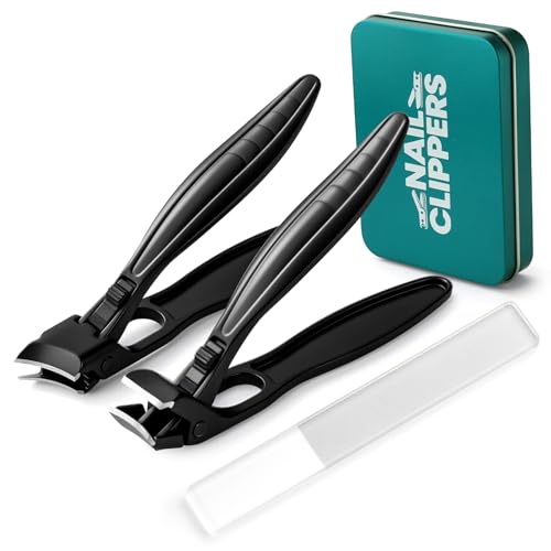 Upgraded ingrown toenail Clippers Set for Thick Nails for Seniors Ergonomic Angled Head and Heavy-Duty Long Handle for Thick Nails, Wide Jaw Nail Cutter with Catcher for Women and Men Curved handle set