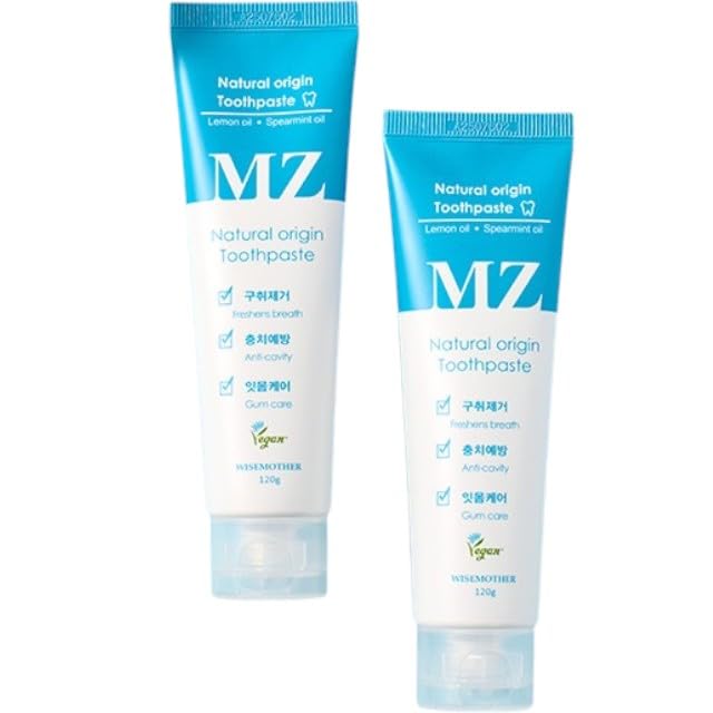 WISEMOTHER MZ Fresh Vegan Toothpaste 2-Pack – Fluoride-Free, SLS-Free Natural Mint Toothpaste with Lemon Oil & Xylitol, 120g Each, Fresh Breath & Healthy-Looking Gums 8.46 Ounce (Pack of 1)