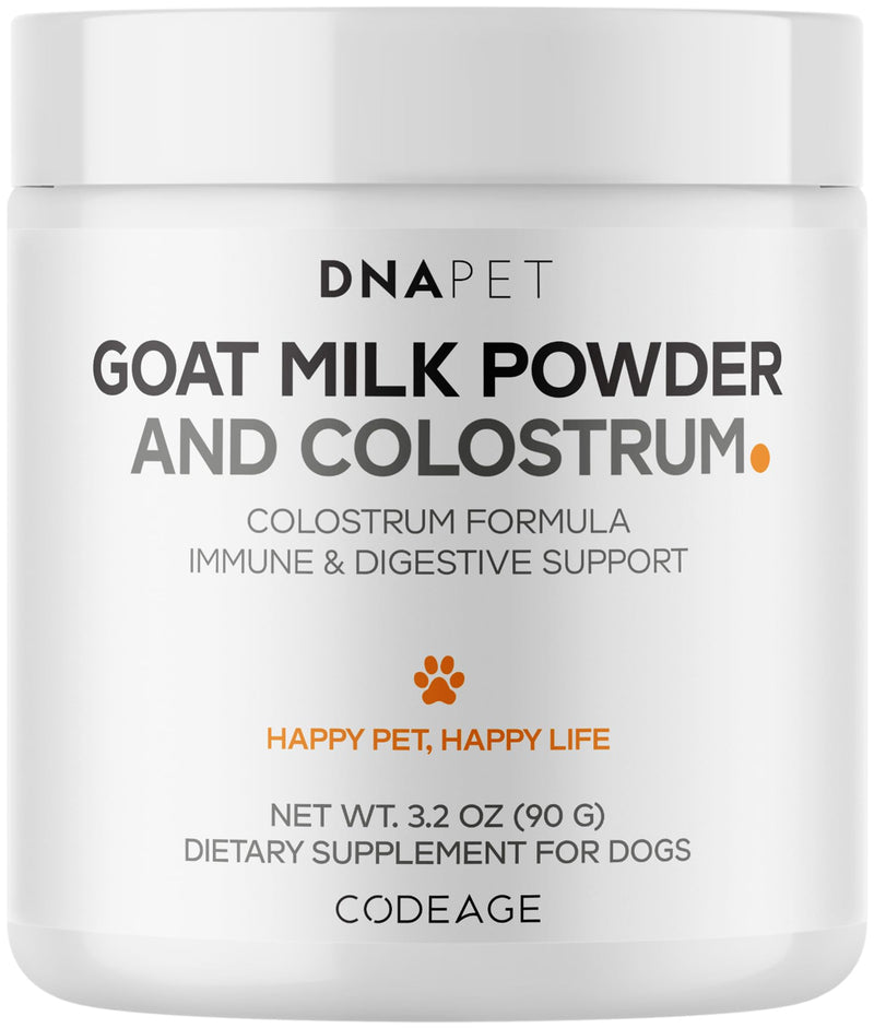 DNA PET Goat Milk and Colostrum Powder for Dogs - Goat Milk Powder, Bovine Colostrum Protein Supplement for Dogs - Canine Joint & Gut Wellness Support - All Breeds and Sizes - 3.2 oz