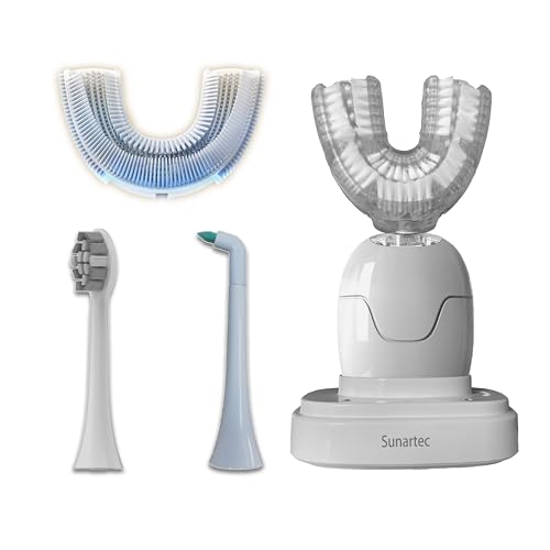 360° U-Shaped Automatic Sonic Toothbrush for Adults, Suitable for People with Limited Mobility Original Newupgrade Electric Toothbrushes, Multiple Brush Heads Options,IPX7 Waterproof White