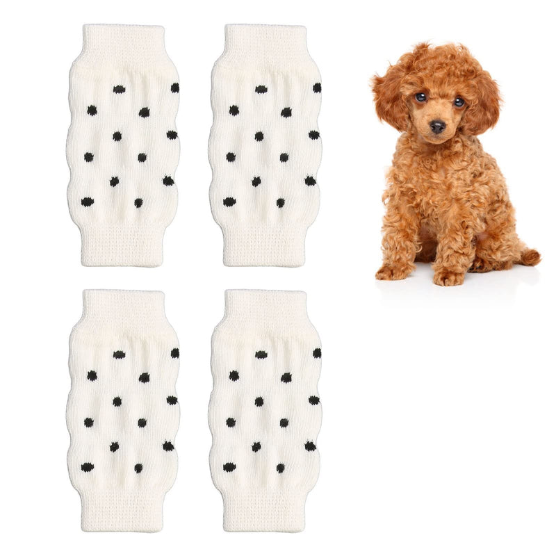 4Pcs 3.34 x 1.3in Dog Elbow Protector Sleeves, Cute Polka Dots Dog Leg Warmers Knitted, Cotton Elbow Sleeve, Leg Sleeve for Puppy Weighing 1.5-3kg in Cold Weather, M