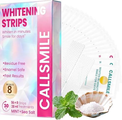 CALLSMILE Whitening Strips for Teeth Sensitive: 64 Strips Gentle Teeth Whitening Strips Enamel Safe Non-Slip Dry Strip Technology Residue Free Daily Oral Care, Mint Mint+Mint sea salt 64 Count (Pack of 1)
