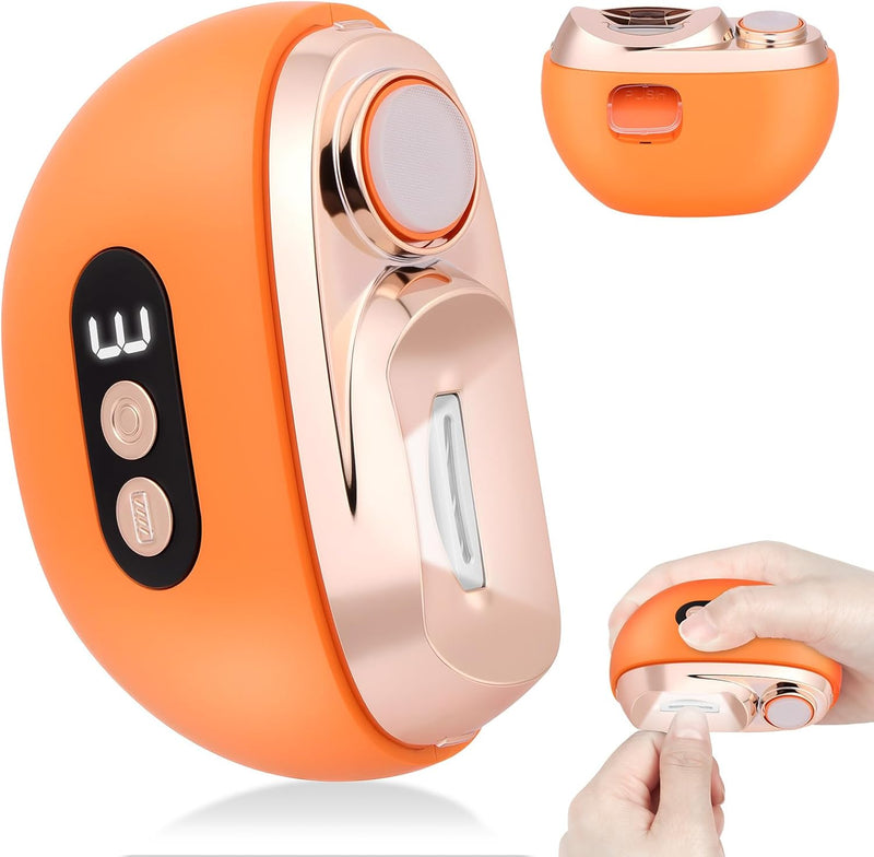 Electric Nail Clipper, Upgraded 2 in 1 Nail File Trimmer with Polishing, 3 Speeds Baby Nail Clipper Electric with LED Light and Nail Clip Storage (White-Orange) White-Orange - BeesActive Australia