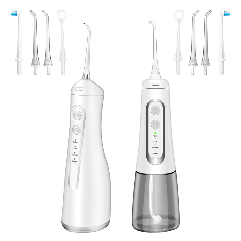 Dygoophy® K1&K2 Cordless Bundle Water Flosser, Dental Set Oral Irrigator 300ml Tank, IPX7 Waterproof, 4 Modes, 30-Day Battery, Quiet Design for Braces, Sensitive Gums & Complete Dental Care (White)