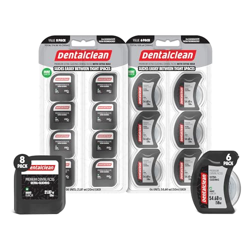 Dentalclean Dental Floss 50m (6 Pack) + 20m (8 Pack), Total 14 Ultra-Gliding Mint Flavor for Better Cleaning and Fresher Breath