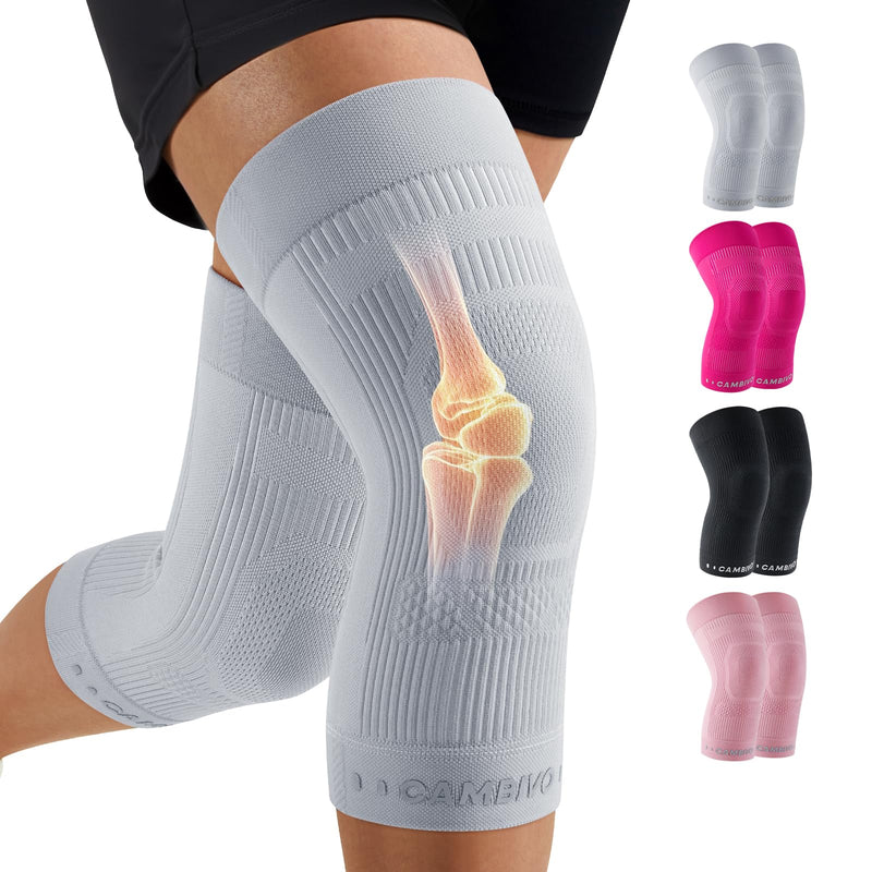 CAMBIVO Knee Brace for Women and Men (2 Pack), Ultra-Thin Lightweight Knee Compression Sleeve (Gray, Medium) Gray