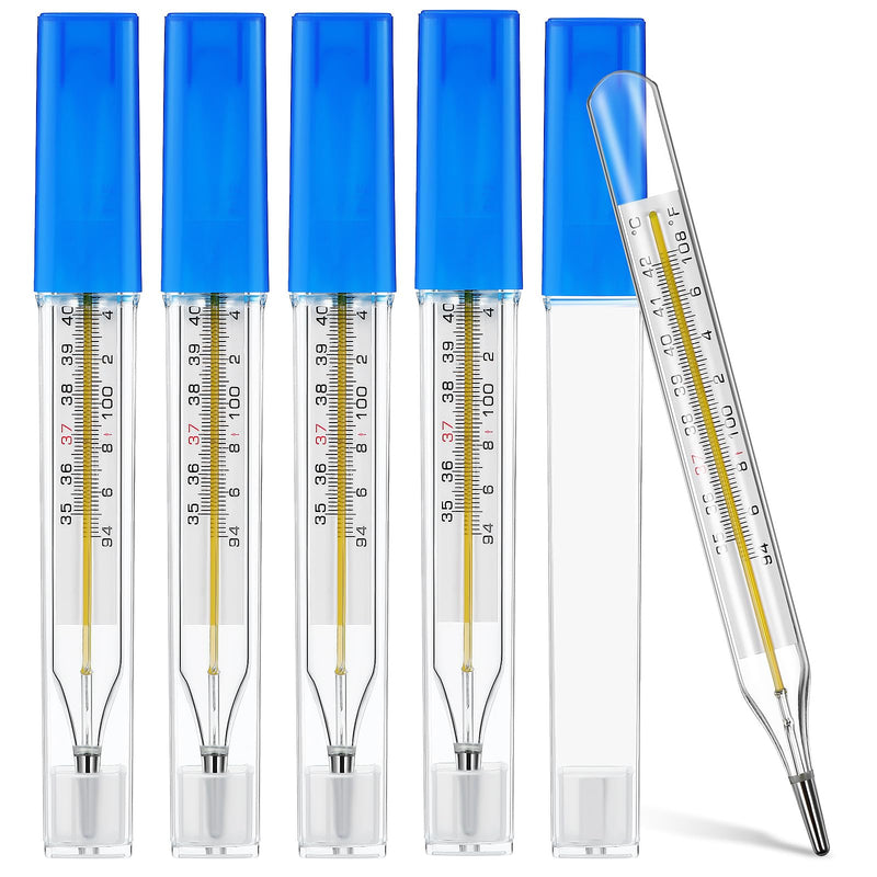 MAGICLULU 5Pcs Oral Temperature for Adults, Dual Scale ℃ & ℉ Glass Traditional Underarm Body Temperature with Case, Accurate Measurement for Kids Babies Elderly Home Family Clinics Fever Indicator - BeesActive Australia