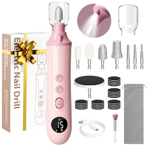 Ccigedy Cordless Electric Toe Nail Grinder for Thick Toenails with LCD Lamp Pink