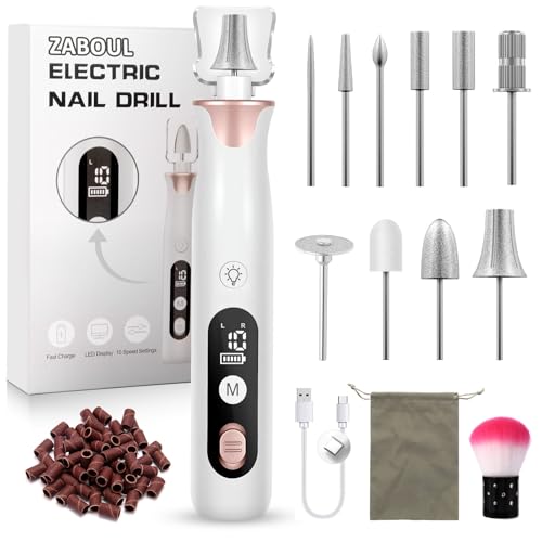 ZABOUL Electric Nail Drill, Professional Nail Filer Buffer Rechargeable Manicure Pedicure Kits for Acrylic Nails Gel Polishing Removing Manicure Salon Home Gold
