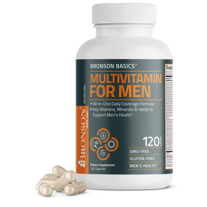 Bronson Multivitamin for Men All-in-One Daily Coverage, 120 Capsules | Once-Daily Men's Wellness Formula with Immune, Focus & Energy Support, Ashwagandha & Saw Palmetto, Non-GMO & Gluten-Free 120 Count (Pack of 1)