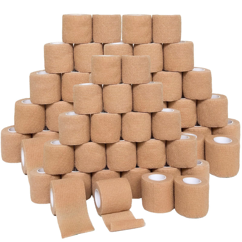 48 Rolls Self Adhesive Bandage Wrap, Vet Wrap 2 Inch for Horses Dogs Wounds Care, Self Sticking Elastic Bandage Wrap Tape for Wrist, Ankle, Sports, Tatto (Brown) Brown-48 Rolls - BeesActive Australia