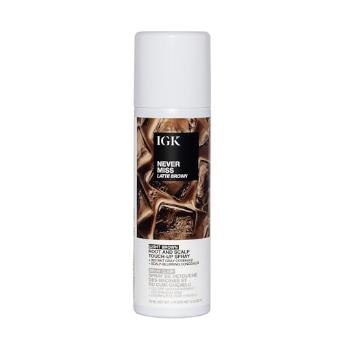 IGK NEVER MISS Root & Scalp Touch-Up Spray – Light Brown | Temporary Gray Root Concealer for Thinning Hair | Waterproof, Sweat-Resistant, No Flaking | With Biotin, Rosemary & Squalane | 2oz