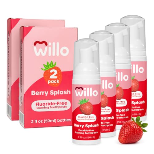 Willo Fluoride-Free Foam Kids Toothpaste, 4-Pack, 2 Fl Oz, Berry Splash 2 Fl Oz (Pack of 4)