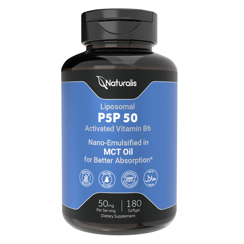 Naturalis Liposomal P-5-P 50mg 180 Softgels | Better Absorbed Vitamin B6 | Bioactive Vitamin B6 Designed to Support Healthy Metabolism and Everyday Energy Production.* 180 Count (Pack of 1)