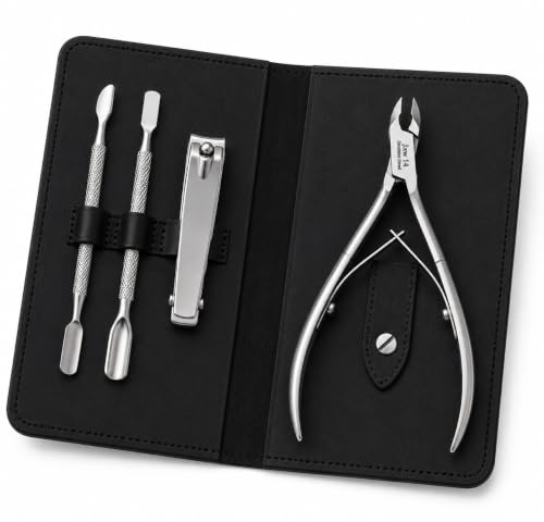 UM Supplies Cuticle Remover Set, Professional Stainless Steel Cuticle Trimmer Kit with Cuticle Nipper, Cuticle Pusher, Nail Cleaner & Nail Clipper, Manicure Pedicure Grooming Tools with Travel Case 1/2 Jaw 14 (5mm)