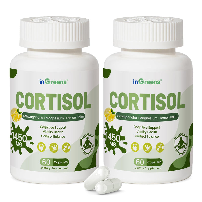 inGreens Cortisol Supplement, 15-in-1 Cortisol Manager with Ashwagandha, L-Theanine & Magnesium, Supports Cortisol Health, Relaxation & Restful Sleep, 120 Capsules 60 Count (Pack of 2)