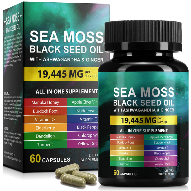Ashwagandha Sea Moss Black Seed Oil 60 Grain White-capsule